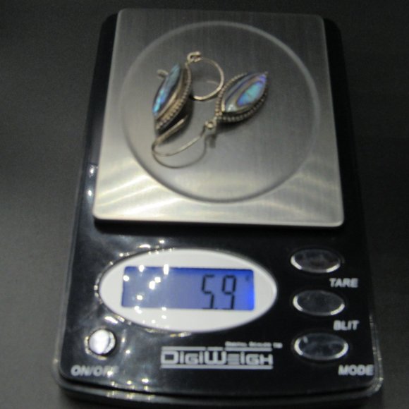 Sterling Abalone Shell Rustic Inlay Earrings - Picture 5 of 5